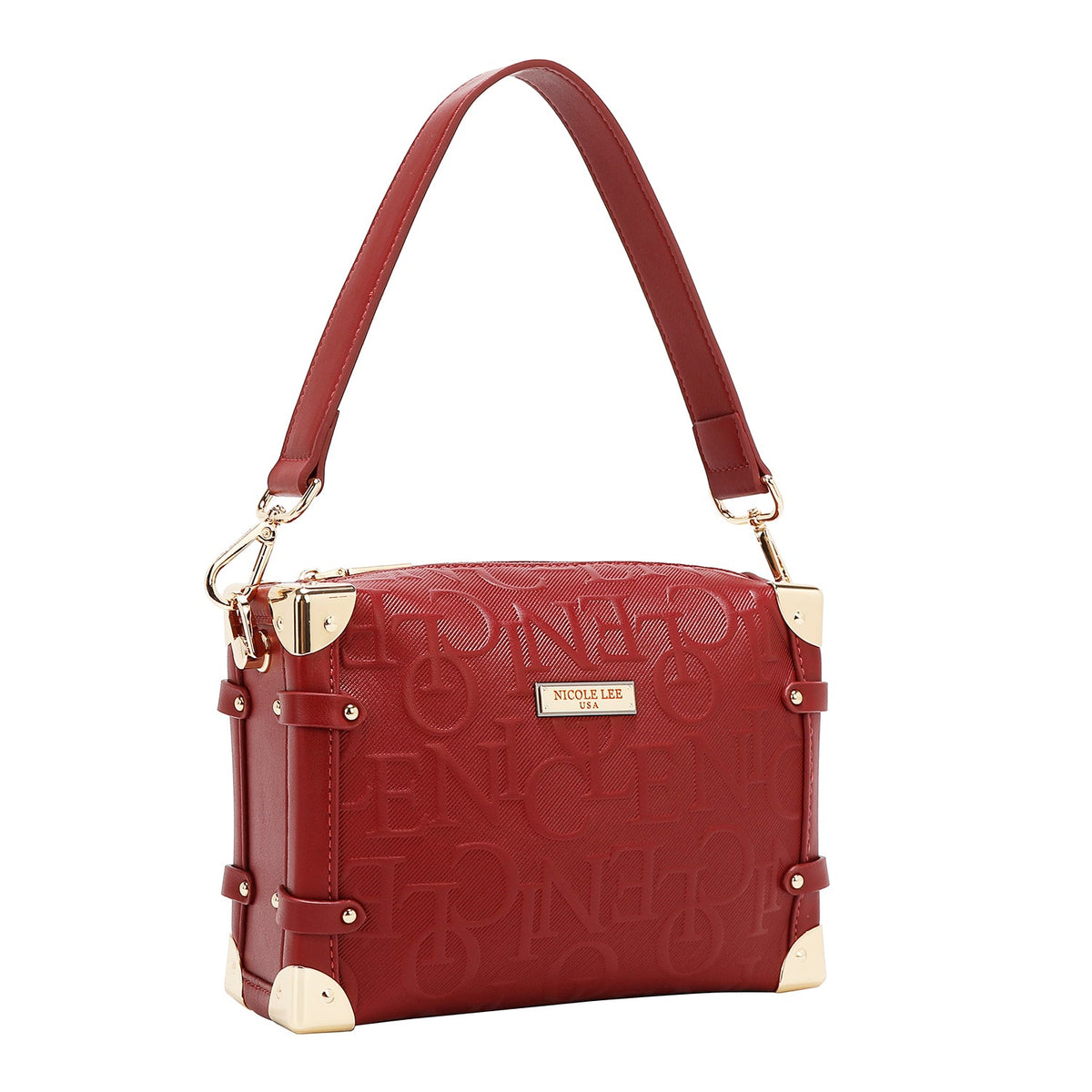 BOLSO DE HOMBRO CUADRADO ELEGANCIA EN RELIEVE (ROJO)