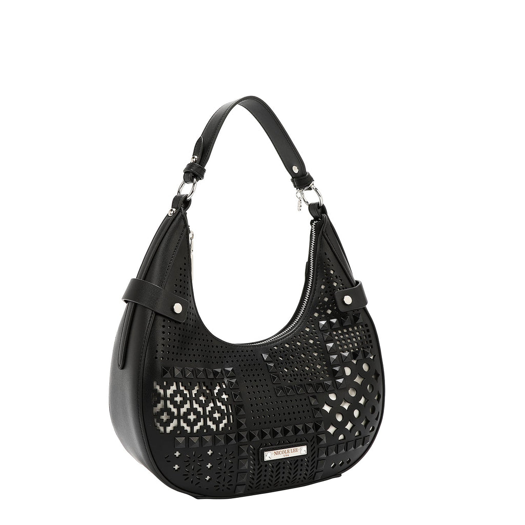 BOLSO DE HOMBRO CON RECORTE GEOMÉTRICO (NEGRO)