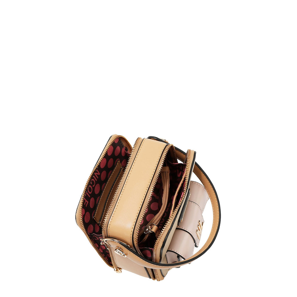 BANDOLERA CON BOLSILLO Y BLOQUES DE COLOR (TAUPE)