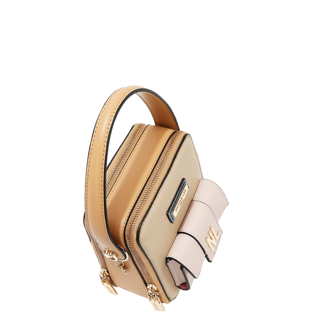 BANDOLERA CON BOLSILLO Y BLOQUES DE COLOR (TAUPE)
